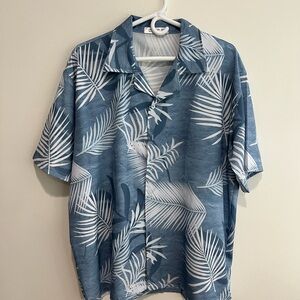 NWOT Blue and White Leaf Print Shirt